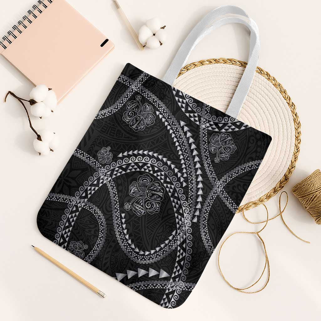 Hawaiian Kakau Art and Hisbiscus Tattoo Tote Bag Tribal Pattern-Silver Style - Polynesian Pride