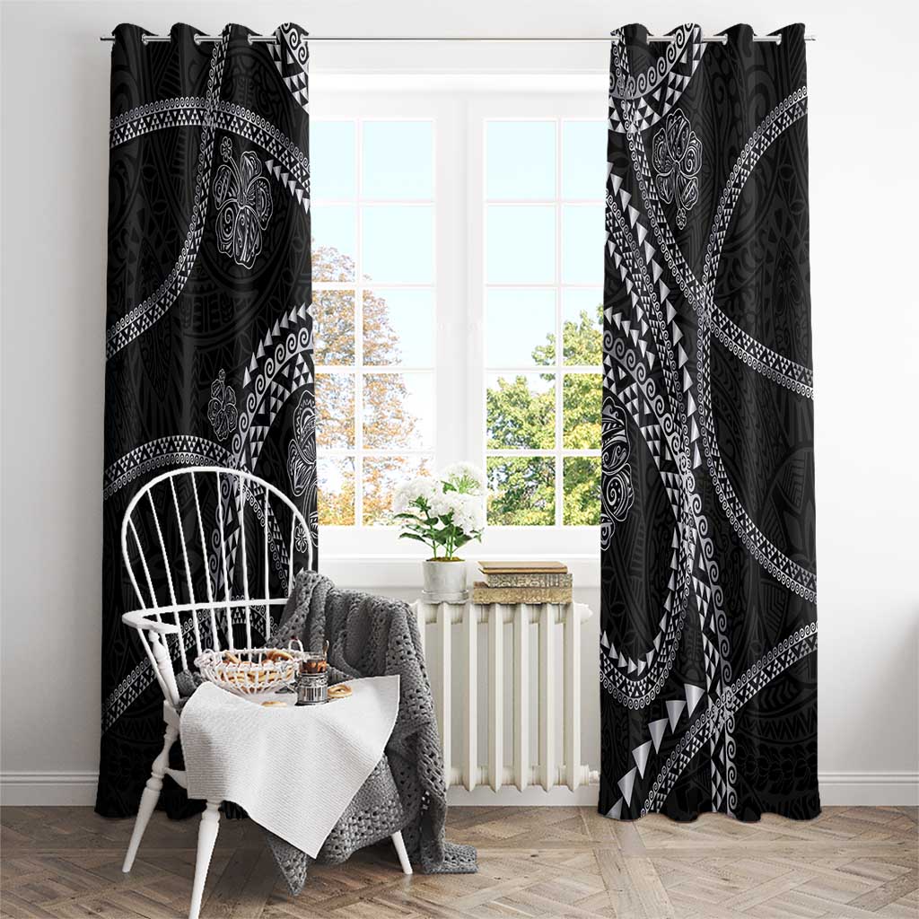 Hawaiian Kakau Art and Hisbiscus Tattoo Window Curtain Tribal Pattern-Silver Style - Polynesian Pride
