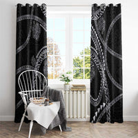Hawaiian Kakau Art and Hisbiscus Tattoo Window Curtain Tribal Pattern-Silver Style - Polynesian Pride