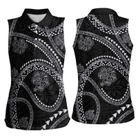Hawaiian Kakau Art and Hisbiscus Tattoo Women Sleeveless Polo Shirt Tribal Pattern-Silver Style LT03 - Polynesian Pride