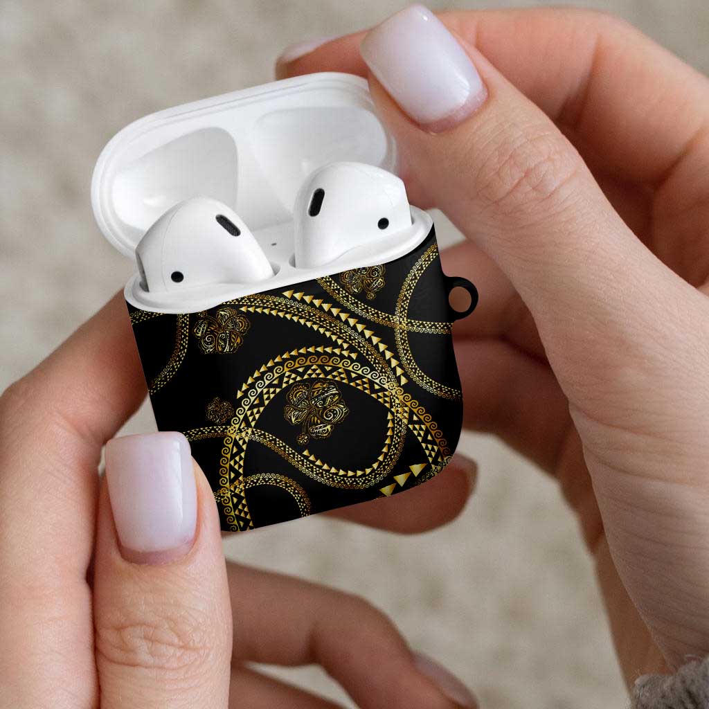 Hawaiian Kakau Art and Hisbiscus Tattoo AirPods Case Tribal Pattern-Gold Style - Polynesian Pride
