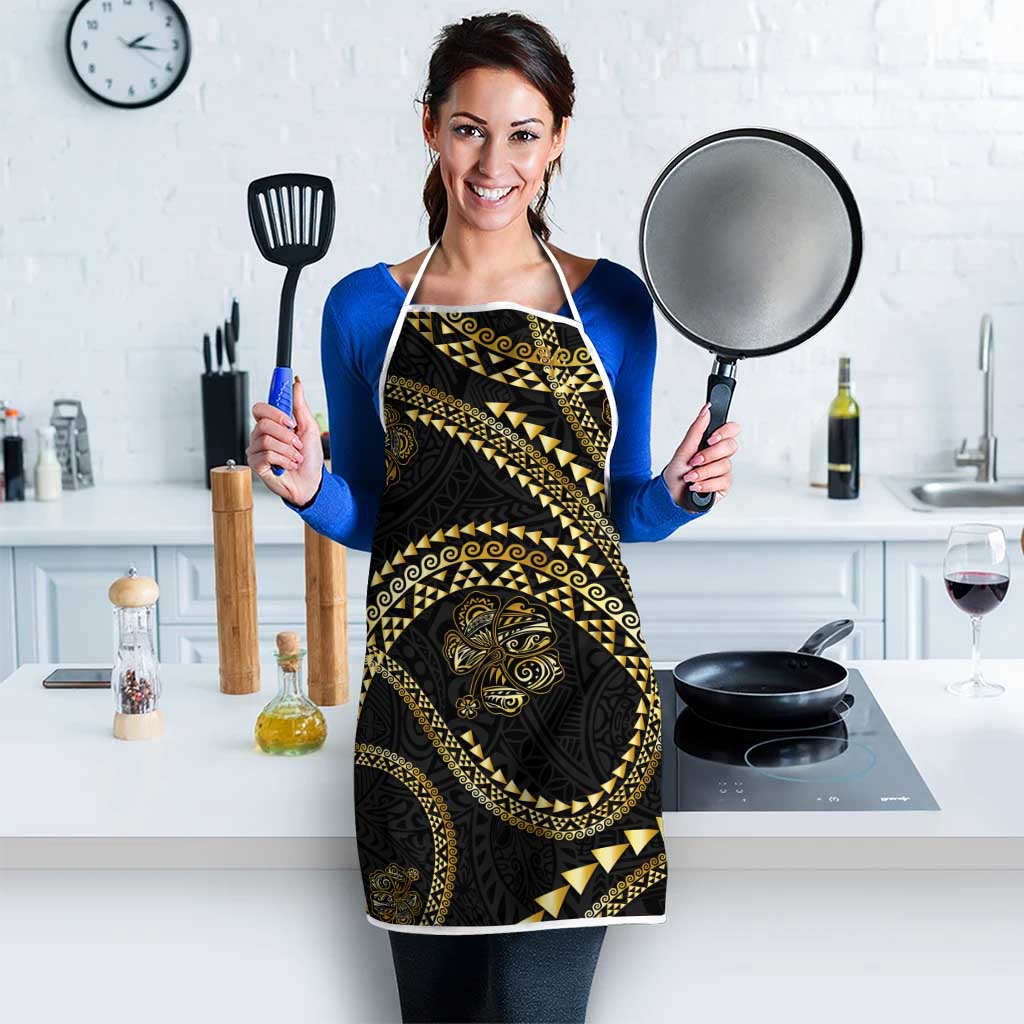 Hawaiian Kakau Art and Hisbiscus Tattoo Apron Tribal Pattern-Gold Style - Polynesian Pride