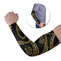 Hawaiian Kakau Art and Hisbiscus Tattoo Arm Sleeves Tribal Pattern-Gold Style - Polynesian Pride
