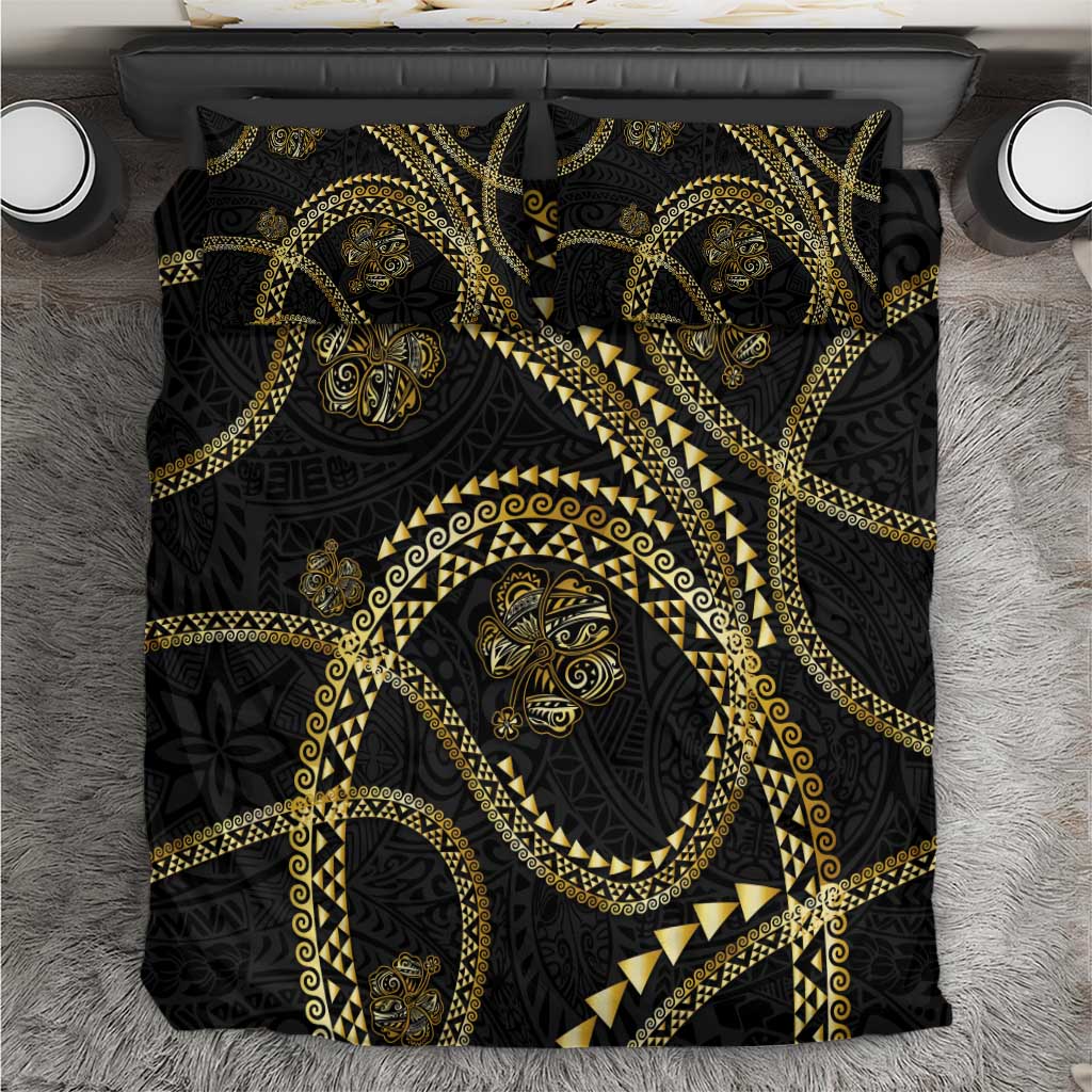 Hawaiian Kakau Art and Hisbiscus Tattoo Bedding Set Tribal Pattern-Gold Style - Polynesian Pride