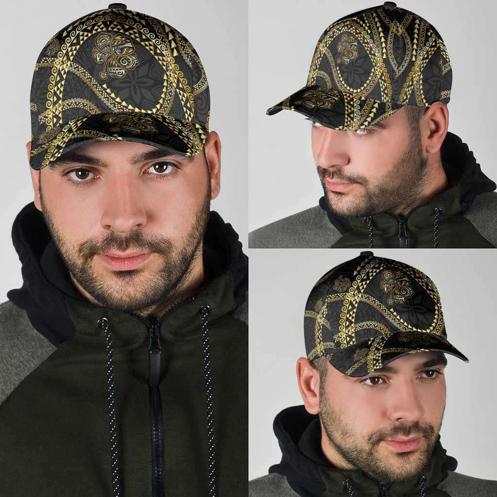 Hawaiian Kakau Art and Hisbiscus Tattoo Classic Cap Tribal Pattern-Gold Style - Polynesian Pride