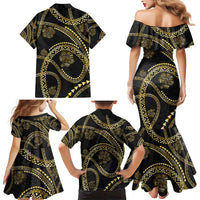 Hawaiian Kakau Art and Hisbiscus Tattoo Family Matching Mermaid Dress and Hawaiian Shirt Tribal Pattern-Gold Style LT03 - Polynesian Pride