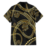 Hawaiian Kakau Art and Hisbiscus Tattoo Family Matching Off Shoulder Short Dress and Hawaiian Shirt Tribal Pattern-Gold Style LT03 - Polynesian Pride