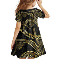 Hawaiian Kakau Art and Hisbiscus Tattoo Family Matching Short Sleeve Bodycon Dress and Hawaiian Shirt Tribal Pattern-Gold Style LT03 - Polynesian Pride