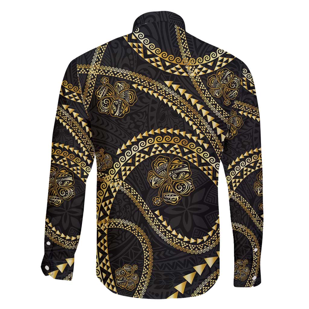 Hawaiian Kakau Art and Hisbiscus Tattoo Family Matching Short Sleeve Bodycon Dress and Hawaiian Shirt Tribal Pattern-Gold Style LT03 - Polynesian Pride