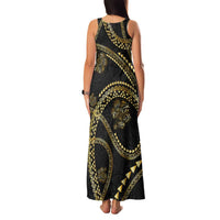 Hawaiian Kakau Art and Hisbiscus Tattoo Family Matching Tank Maxi Dress and Hawaiian Shirt Tribal Pattern-Gold Style LT03 - Polynesian Pride