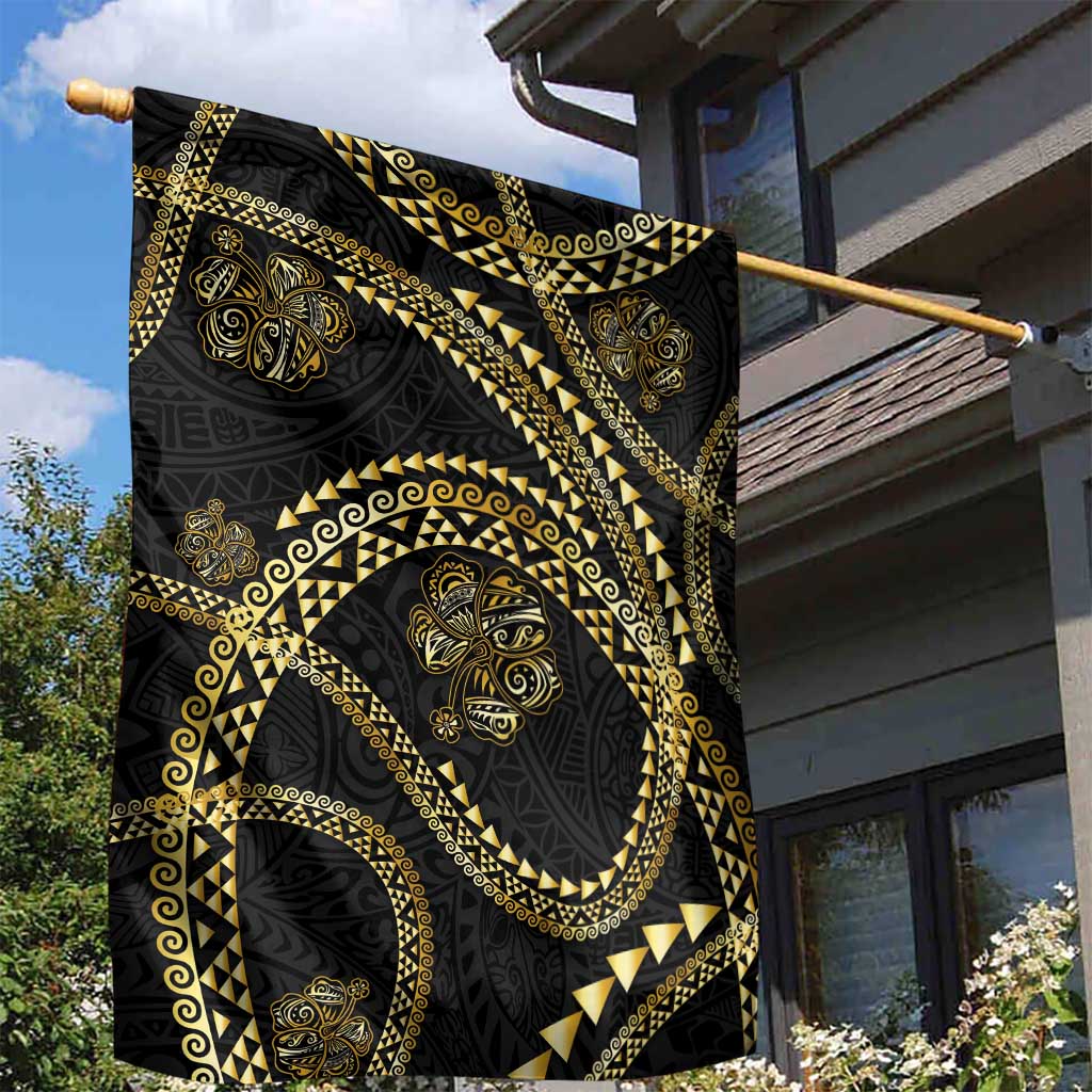 Hawaiian Kakau Art and Hisbiscus Tattoo Garden Flag Tribal Pattern-Gold Style - Polynesian Pride