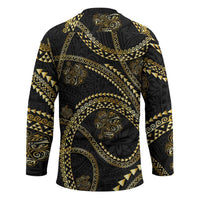 Hawaiian Kakau Art and Hisbiscus Tattoo Hockey Jersey Tribal Pattern-Gold Style - Polynesian Pride