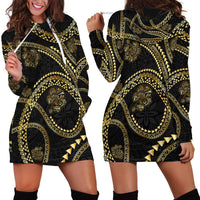 Hawaiian Kakau Art and Hisbiscus Tattoo Hoodie Dress Tribal Pattern-Gold Style LT03 - Polynesian Pride
