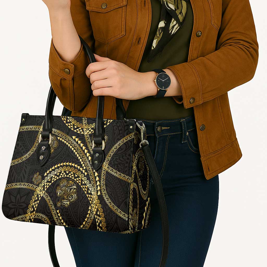 Hawaiian Kakau Art and Hisbiscus Tattoo Leather Bag Tribal Pattern-Gold Style - Polynesian Pride