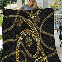 Hawaiian Kakau Art and Hisbiscus Tattoo Quilt Tribal Pattern-Gold Style LT03 Black - Polynesian Pride