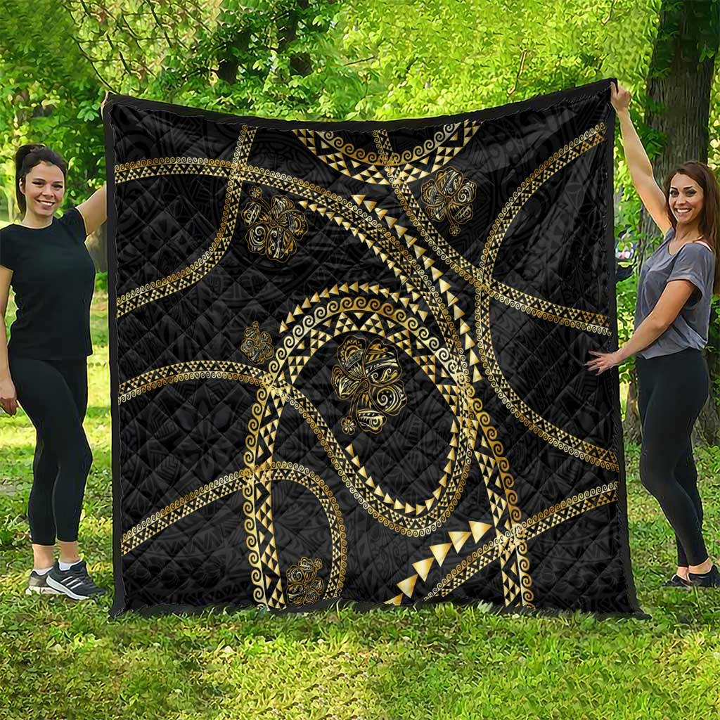 Hawaiian Kakau Art and Hisbiscus Tattoo Quilt Tribal Pattern-Gold Style LT03 - Polynesian Pride