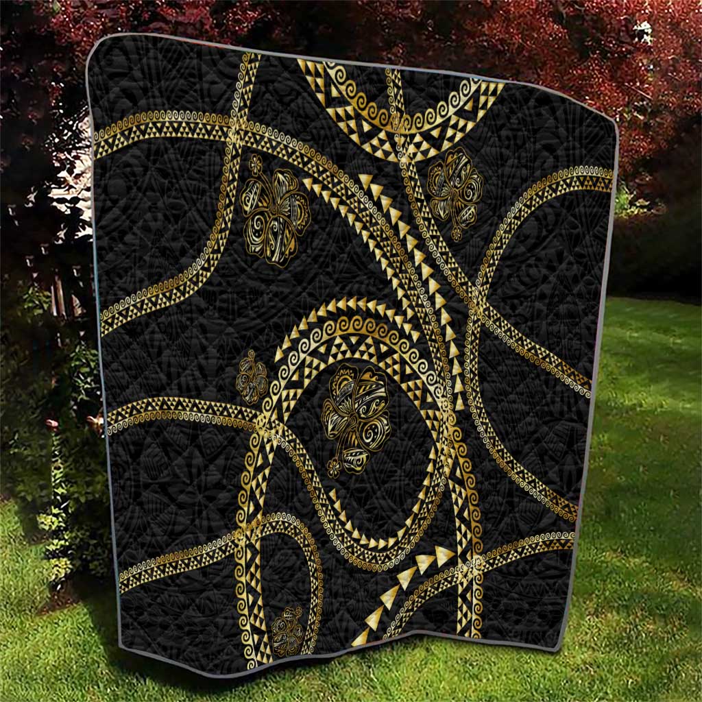 Hawaiian Kakau Art and Hisbiscus Tattoo Quilt Tribal Pattern-Gold Style LT03 - Polynesian Pride