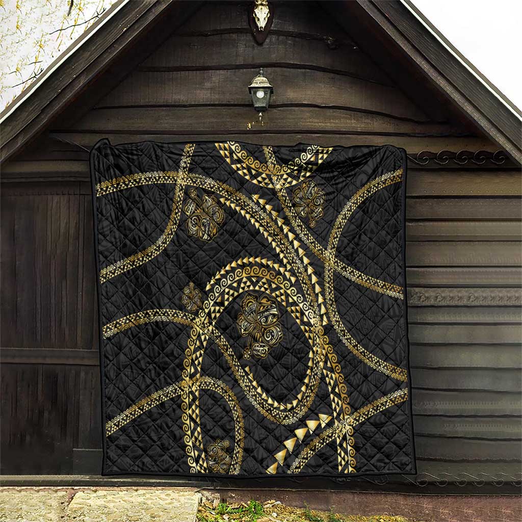 Hawaiian Kakau Art and Hisbiscus Tattoo Quilt Tribal Pattern-Gold Style LT03 - Polynesian Pride
