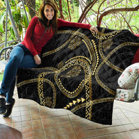 Hawaiian Kakau Art and Hisbiscus Tattoo Quilt Tribal Pattern-Gold Style LT03 - Polynesian Pride