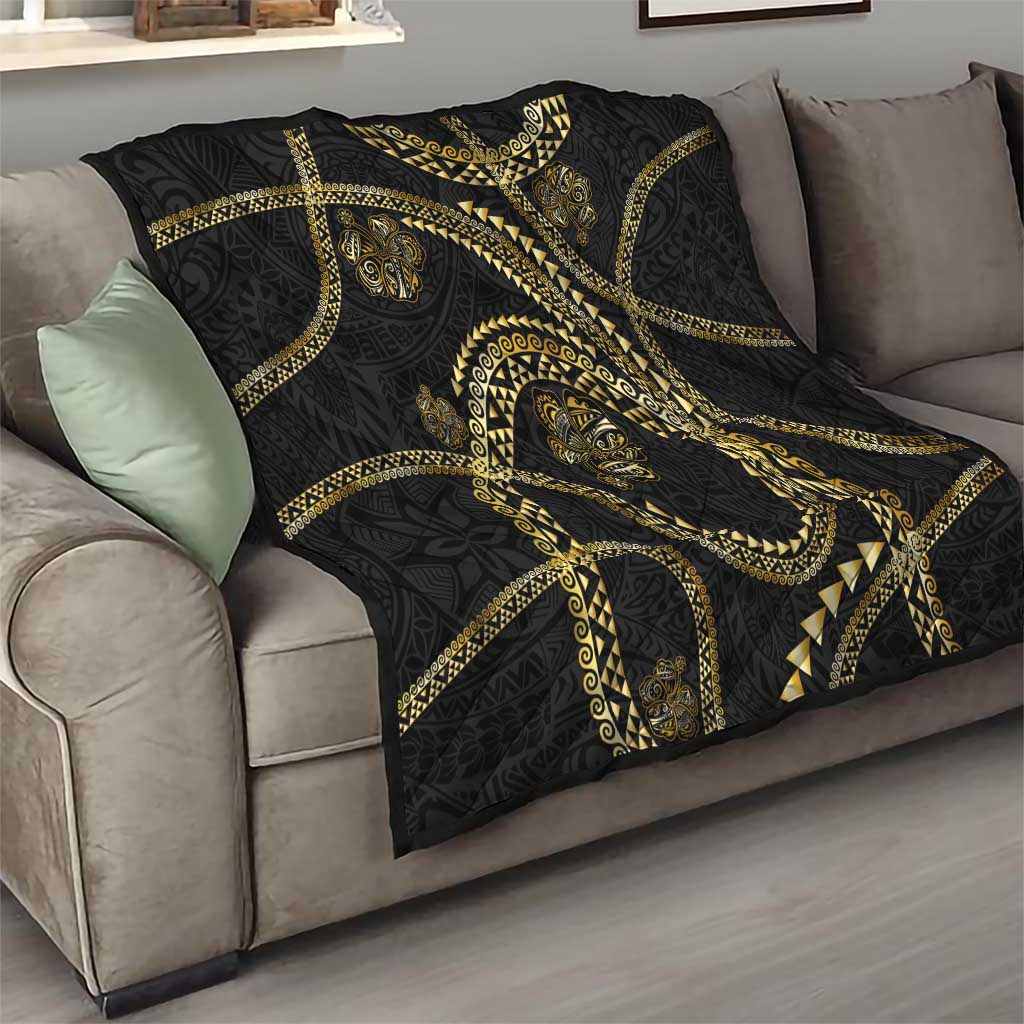 Hawaiian Kakau Art and Hisbiscus Tattoo Quilt Tribal Pattern-Gold Style LT03 - Polynesian Pride
