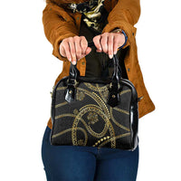 Hawaiian Kakau Art and Hisbiscus Tattoo Shoulder Handbag Tribal Pattern-Gold Style - Polynesian Pride