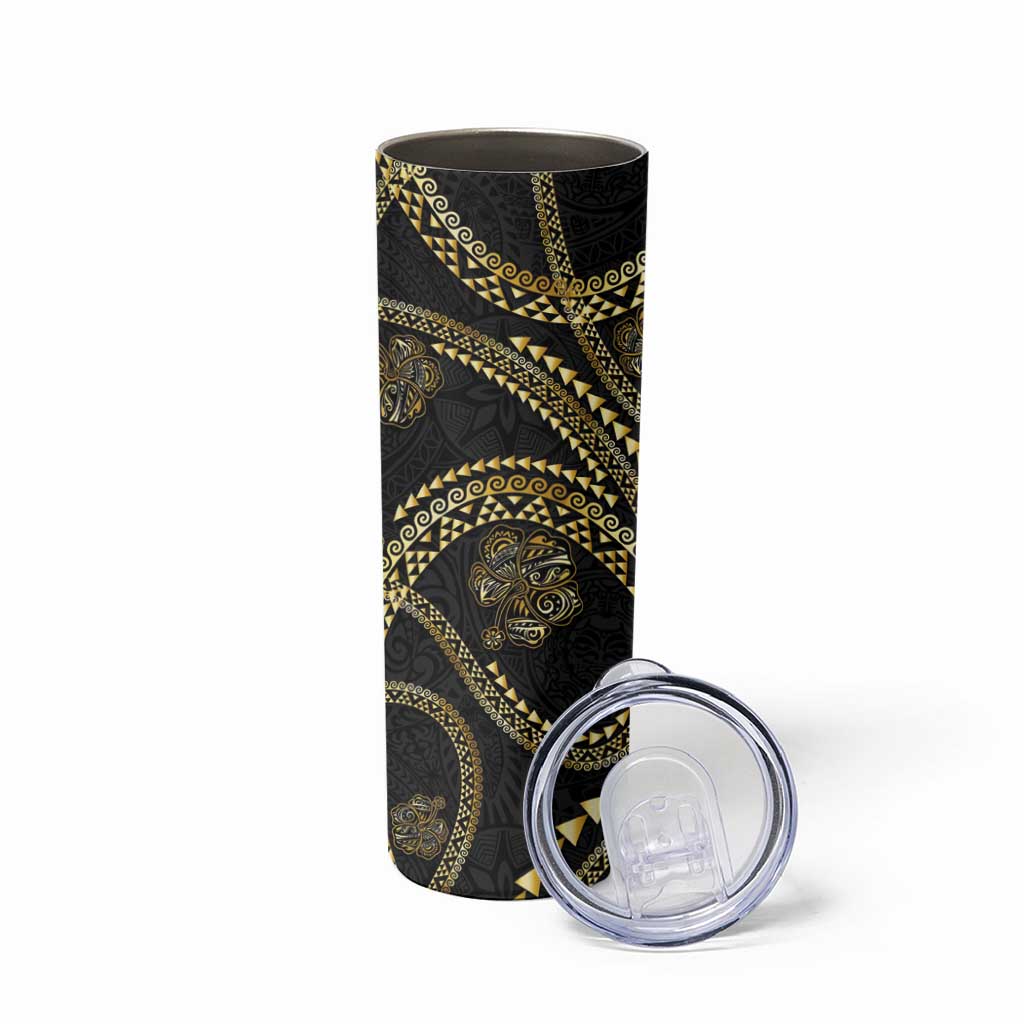 Hawaiian Kakau Art and Hisbiscus Tattoo Skinny Tumbler Tribal Pattern-Gold Style LT03 - Polynesian Pride