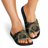 Hawaiian Kakau Art and Hisbiscus Tattoo Slide Sandals Tribal Pattern-Gold Style - Polynesian Pride