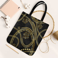 Hawaiian Kakau Art and Hisbiscus Tattoo Tote Bag Tribal Pattern-Gold Style LT03 Black Strap One Size Black - Polynesian Pride