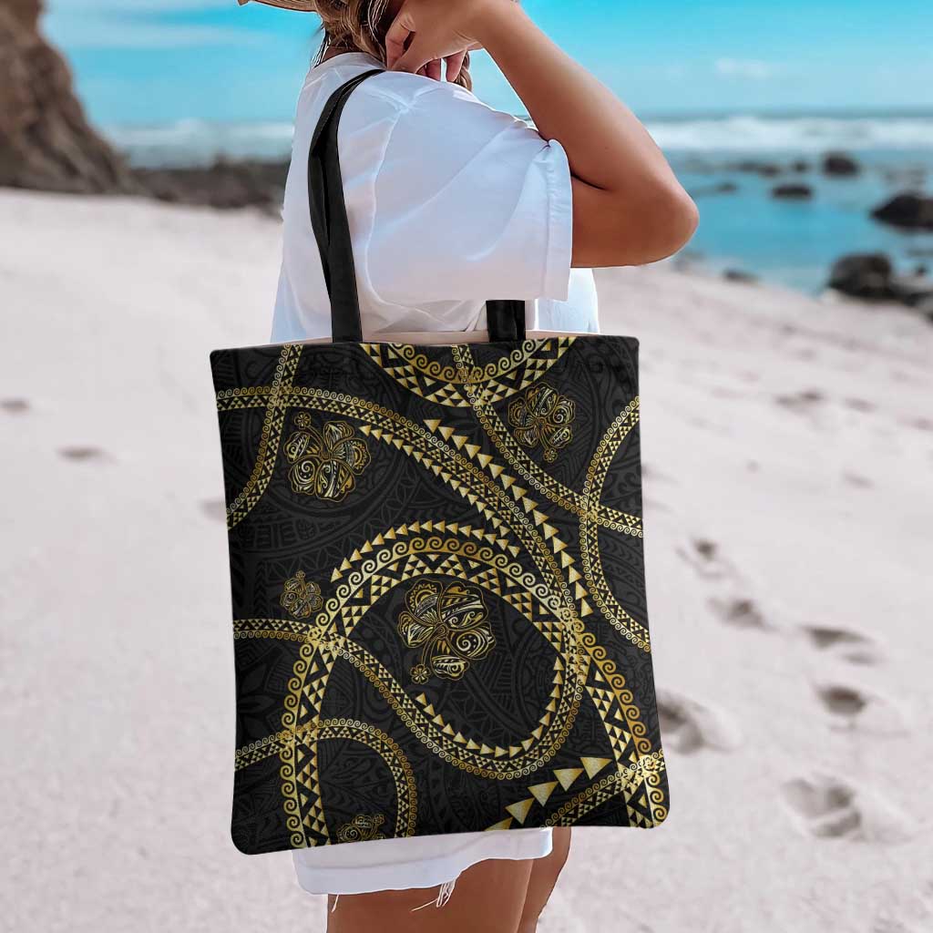 Hawaiian Kakau Art and Hisbiscus Tattoo Tote Bag Tribal Pattern-Gold Style LT03 - Polynesian Pride