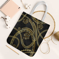 Hawaiian Kakau Art and Hisbiscus Tattoo Tote Bag Tribal Pattern-Gold Style LT03 White Strap One Size Black - Polynesian Pride