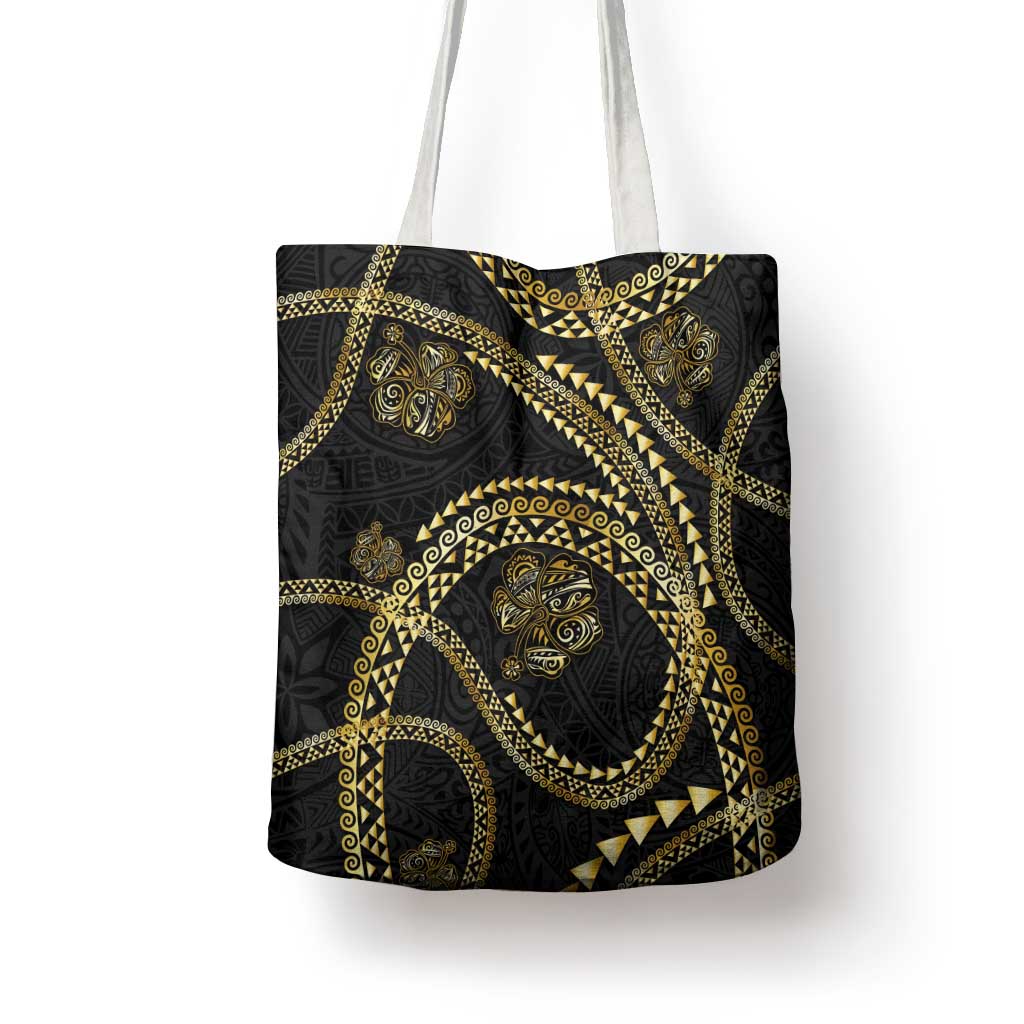 Hawaiian Kakau Art and Hisbiscus Tattoo Tote Bag Tribal Pattern-Gold Style LT03 - Polynesian Pride