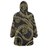 Hawaiian Kakau Art and Hisbiscus Tattoo Wearable Blanket Hoodie Tribal Pattern-Gold Style LT03 - Polynesian Pride