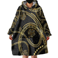Hawaiian Kakau Art and Hisbiscus Tattoo Wearable Blanket Hoodie Tribal Pattern-Gold Style LT03 - Polynesian Pride