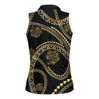 Hawaiian Kakau Art and Hisbiscus Tattoo Women Sleeveless Polo Shirt Tribal Pattern-Gold Style LT03 - Polynesian Pride