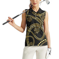 Hawaiian Kakau Art and Hisbiscus Tattoo Women Sleeveless Polo Shirt Tribal Pattern-Gold Style LT03 - Polynesian Pride