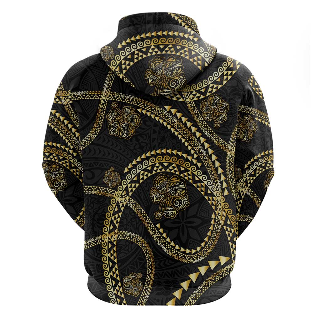 Hawaiian Kakau Art and Hisbiscus Tattoo Zip Hoodie Tribal Pattern-Gold Style - Polynesian Pride
