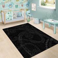 Hawaiian Kakau Art and Hisbiscus Tattoo Area Rug Tribal Pattern-Black Gradient Style - Polynesian Pride