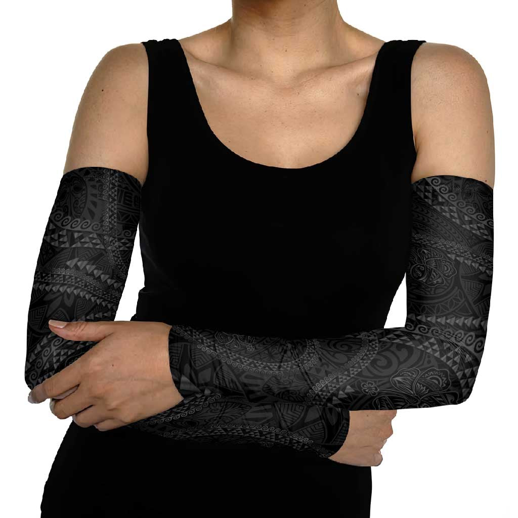 Hawaiian Kakau Art and Hisbiscus Tattoo Arm Sleeves Tribal Pattern-Black Gradient Style - Polynesian Pride