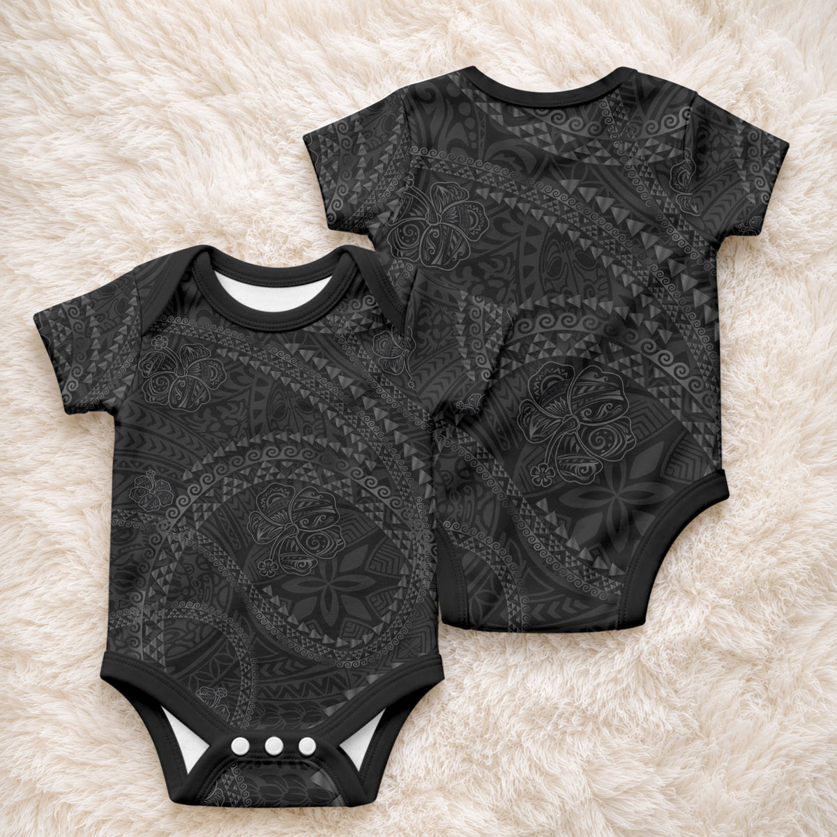 Hawaiian Kakau Art and Hibiscus Tattoo Baby Onesie