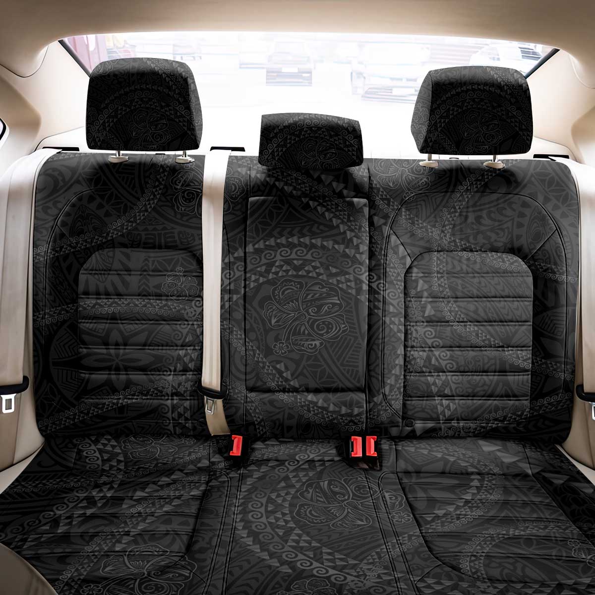 Hawaiian Kakau Art and Hisbiscus Tattoo Back Car Seat Cover Tribal Pattern-Black Gradient Style - Polynesian Pride