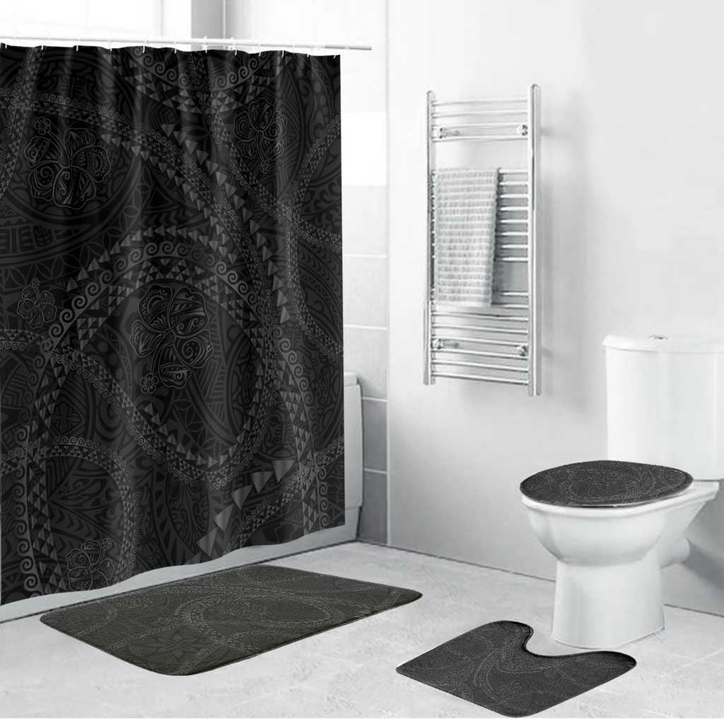 Hawaiian Kakau Art and Hisbiscus Tattoo Bathroom Set Tribal Pattern-Black Gradient Style LT03 Bathroom Set (4 pcs) Black - Polynesian Pride