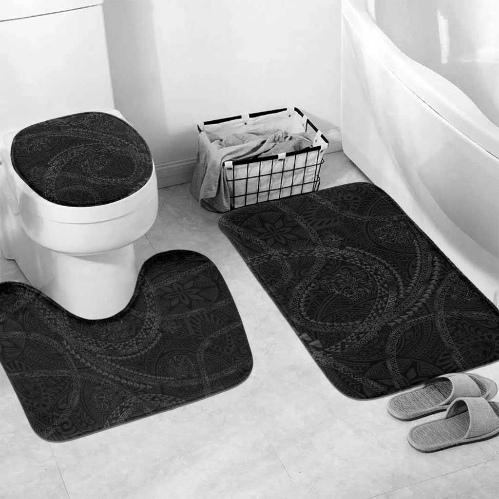 Hawaiian Kakau Art and Hisbiscus Tattoo Bathroom Set Tribal Pattern-Black Gradient Style LT03 Mat Set Only (3 pcs) One Size Black - Polynesian Pride