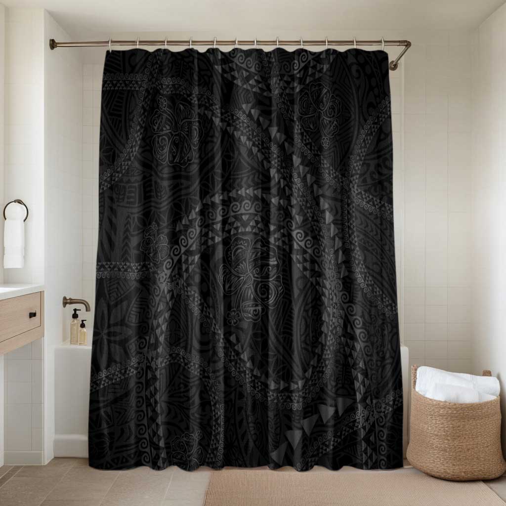 Hawaiian Kakau Art and Hisbiscus Tattoo Bathroom Set Tribal Pattern-Black Gradient Style LT03 Shower Curtain Only Black - Polynesian Pride