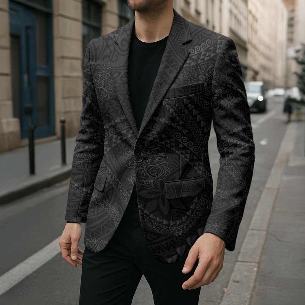 Hawaiian Kakau Art and Hisbiscus Tattoo Blazer Tribal Pattern-Black Gradient Style - Polynesian Pride