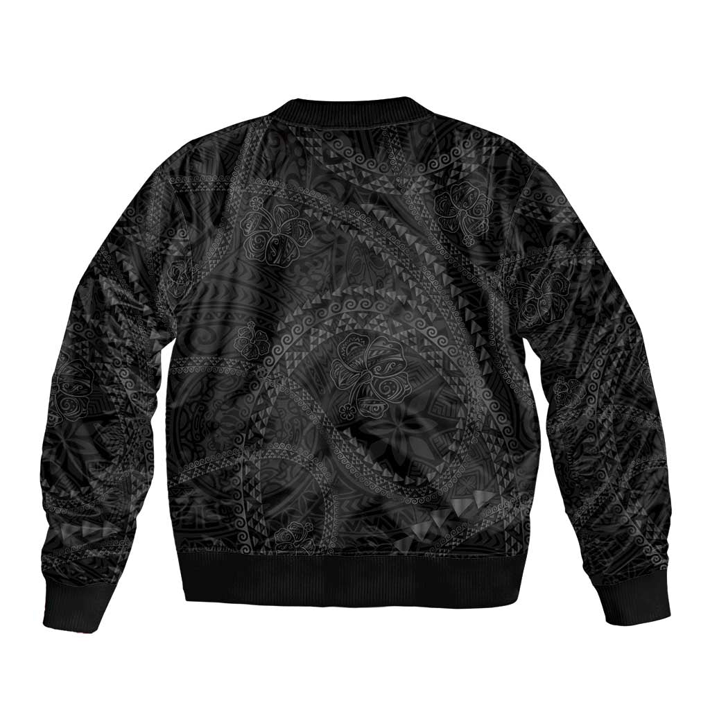 Hawaiian Kakau Art and Hisbiscus Tattoo Bomber Jacket Tribal Pattern-Black Gradient Style - Polynesian Pride