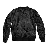 Hawaiian Kakau Art and Hisbiscus Tattoo Bomber Jacket Tribal Pattern-Black Gradient Style - Polynesian Pride
