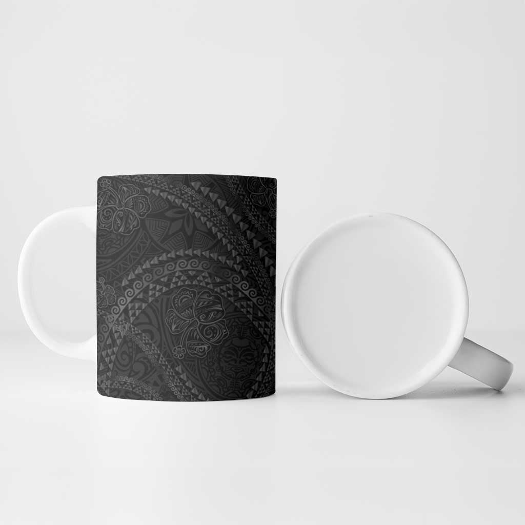 Hawaiian Kakau Art and Hisbiscus Tattoo Ceramic Mug Tribal Pattern-Black Gradient Style - Polynesian Pride