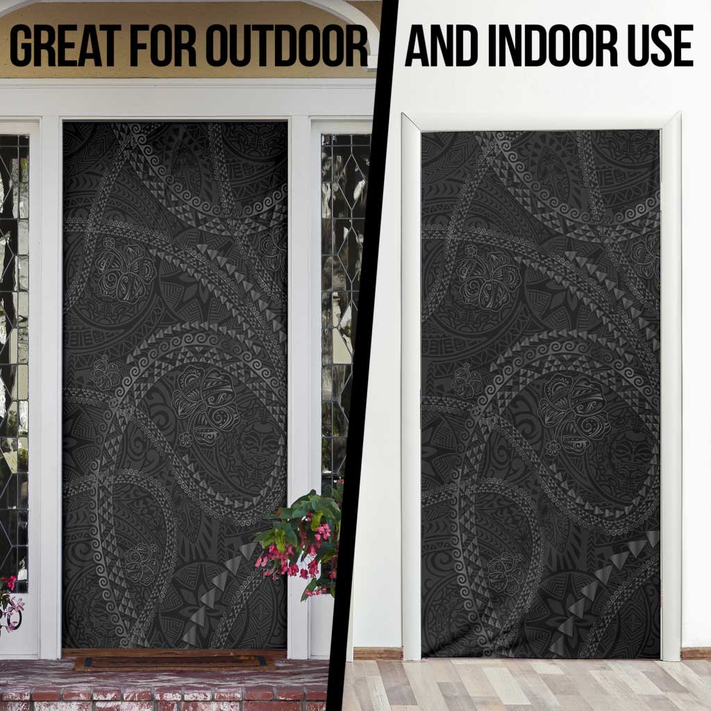 Hawaiian Kakau Art and Hisbiscus Tattoo Door Cover Tribal Pattern-Black Gradient Style - Polynesian Pride
