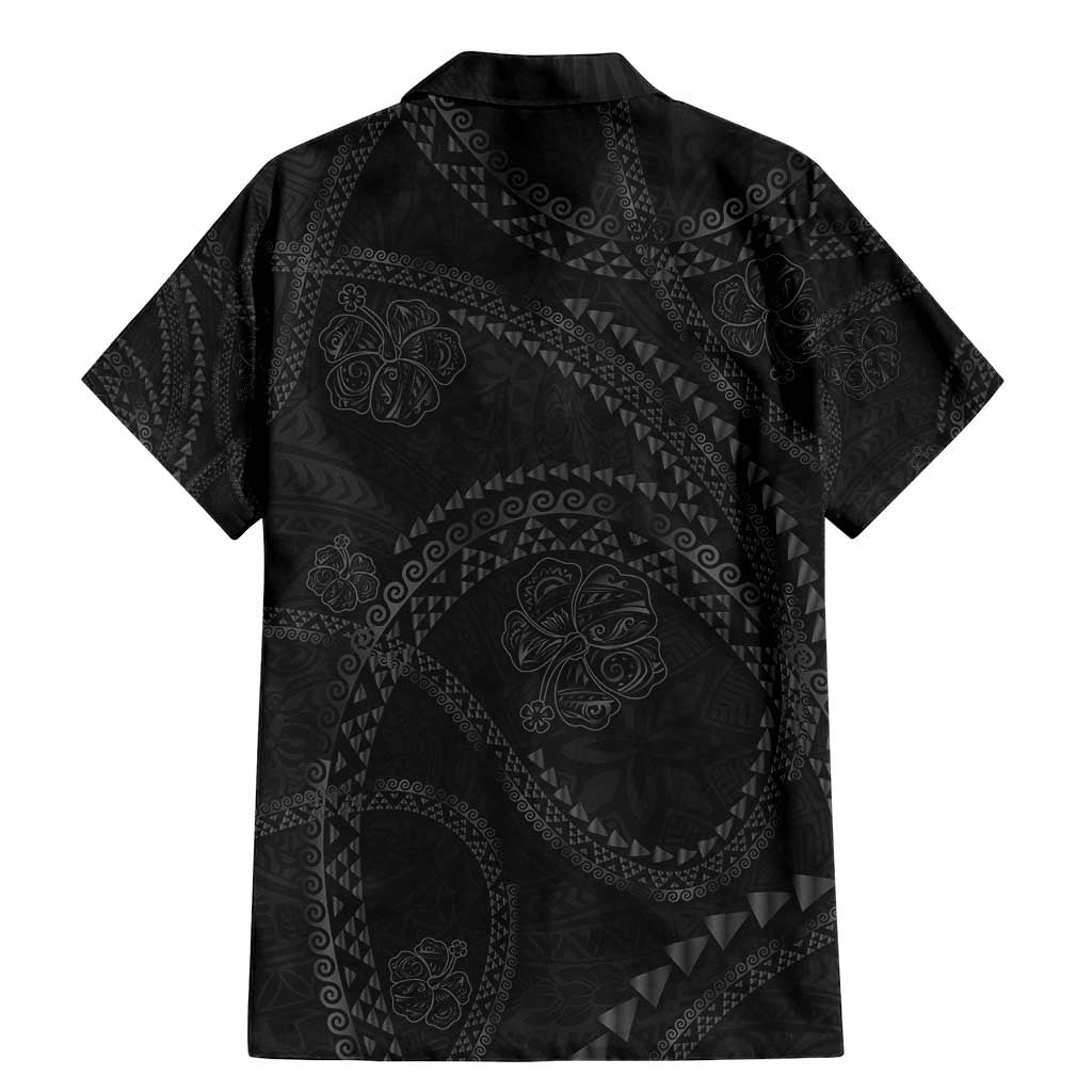 Hawaiian Kakau Art and Hisbiscus Tattoo Family Matching Mermaid Dress and Hawaiian Shirt Tribal Pattern-Black Gradient Style LT03 - Polynesian Pride