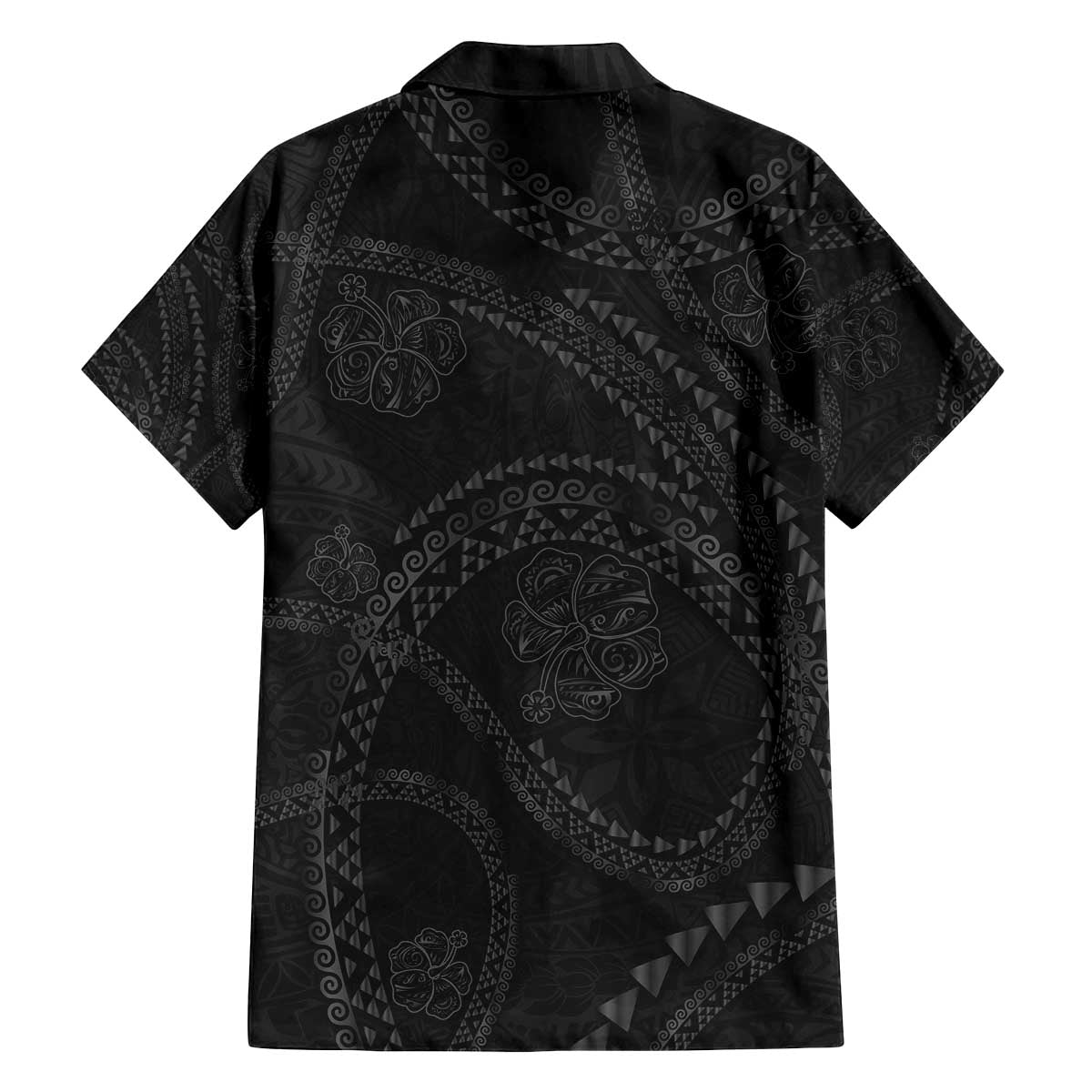 Hawaiian Kakau Art and Hisbiscus Tattoo Family Matching Off The Shoulder Long Sleeve Dress and Hawaiian Shirt Tribal Pattern-Black Gradient Style LT03 - Polynesian Pride